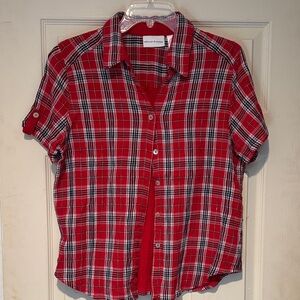 Alfred Dunner Red Plaid Button Down Shirt